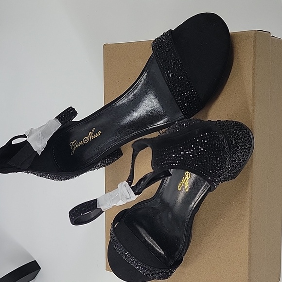 Black Glitter Block Heel Sandals NEW - Picture 12 of 16